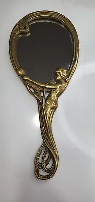 Vintage Art Nouveau Style Hand Mirror French Art Deco Lady Brass Mirror 9.5” • $75