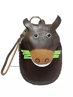 Equestrian Horse Munching Hay Shaped Leather Mini Bag Purse Pouch Wristlet Brown • $24.99