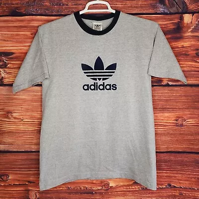 Vintage Adidas Trefoil Ringer T-Shirt Mens Sz M Velvet Logo USA Made • $32