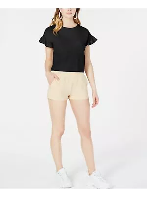 MATERIAL GIRL Womens Black Ruffled Short Sleeve Jewel Neck Top M • $1.69