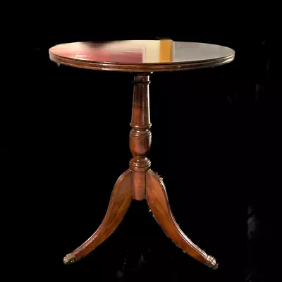 Solid Mahogany Round Tea Table: Circa 1940's; Queen Anne Style; Brass Claw Feet • $189.99