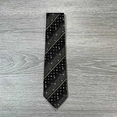 VITALIANO PANCALDI Tie Men Luxurious Black Gray Silk Geometric Design Necktie • $14.39