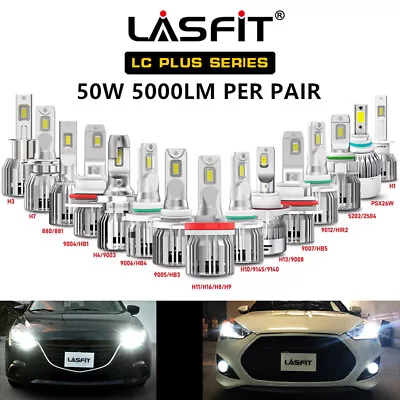 LASFIT LCplus 50W LED Bulbs Kits H7 H10 H11 9006 9012 5202 H13 9007 H4 H16 H9 • $39.99