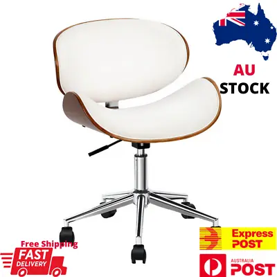 $127.95 • Buy Office Chair White Wooden PU Leather 360 Degrees Swivel Seat 5 Castor Wheel