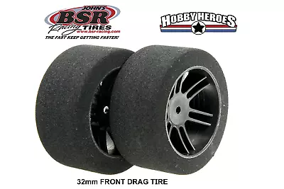 BSR Racing BSRF3238-D 1/10 Drag 38 Shore Foam Tires 32mm Black Rim (2) • $19.99