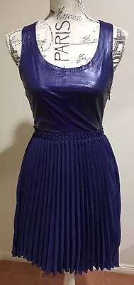 Witchery Purple Dress Size 8 Sheep Leather Bodice Pleated Skirt RRP $ 199.95 • $10