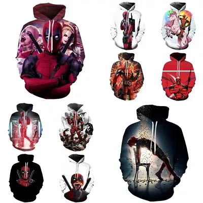 Unisex Marvel Deadpool Costume Hoodies Sweatshirt Hooded Top Jumper Xmas Gifts • $16.99