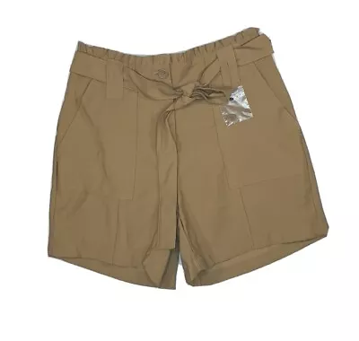 Nine West Paperbag High Waisted Tan Orange Rust Belt Tie Utility Shorts Sz Small • $18