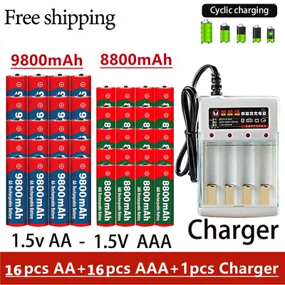 16Pack 1.5V 9800mAh AA / AAA Alkaline Rechargeable Batteries LED Light Batteries • $35.99