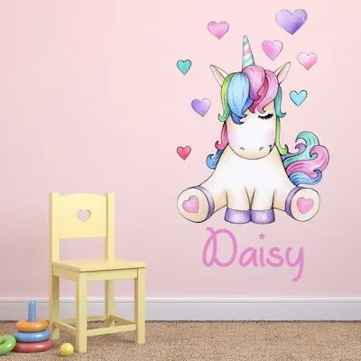£47.98 • Buy Custom Name Love Heart Unicorn Wall Sticker Personalised Kids Room  WS-50988