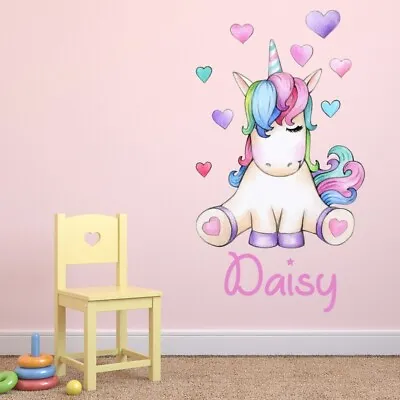 Custom Name Love Heart Unicorn Wall Sticker Personalised Kids Room  WS-50988 • £7.98