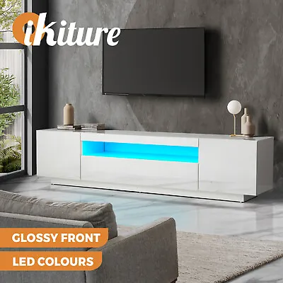 $219.90 • Buy Oikiture TV Cabinet Entertainment Unit Stand Gloss RGB LED Furniture White 180CM