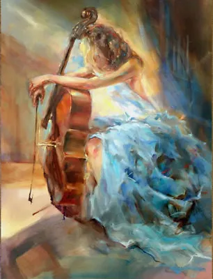 CHOP468 Abstract Portrait Violin Violoncelo Lady Oil Painting On Canvas Art  • $53.80