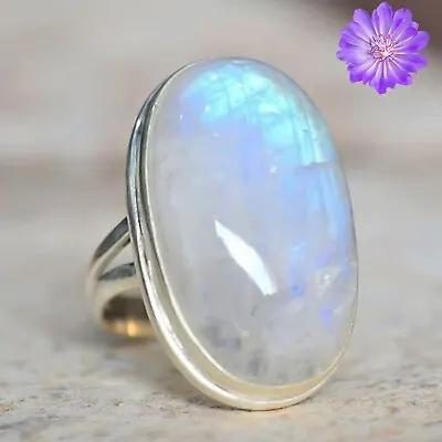 Rainbow Moonstone Gemstone 925 Silver Ring Handmade Jewelry Ring All Size • $7.31