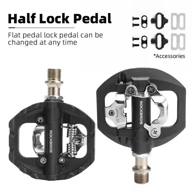 ROCKBROS Bicycle Flat/SPD Self-locking Pedals Cycling Cleat Sealed Bearing Pedal • $27.89