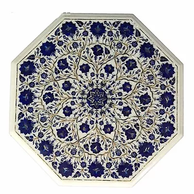 22  White Marble Table Top Lapis Lazuli Floral Inlay Semi Precious Stones Work • £501.82