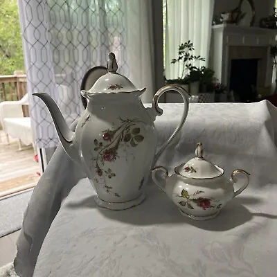 Shabby Chic W Eschenbach Bavaria Germany Briar Rose China Tea/Coffee Pot Large • $75