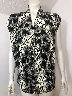 Eci  New York Womens Medium Sleeveless Blouse Animal Print Draped Neck • $11.50