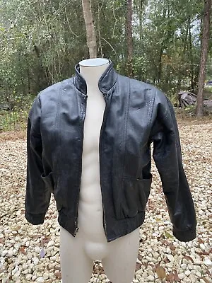 Vintage COOPER Black Leather Bomber Jacket Motorcycle Men’s Small/Women’s Med • $45