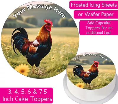 Rooster Edible Wafer & Icing Personalised Cake Topper Decor Bday Pt Farm Animals • £2.25