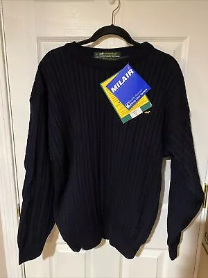 Irish Mallard Windproof Wool Lined Cable Knit Outdoor Sweater Navy Blue Size: M • $89.99