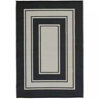 Black Border Plastic Olefin Reversible Outdoor Rug 5' X 7' • $19.17