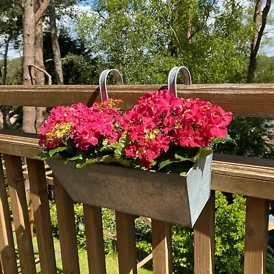 Balcony Planters For Railings In Metal Zinc (Set Of 2) Garden Hanging Planters • £22.99