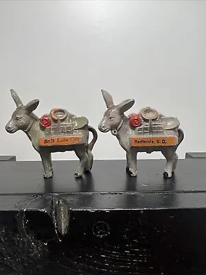 Vintage Pair Cast Metal Donkey Mule Mining Camp Gear  2 1/4  Tall Free Ship • $19.98