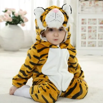 Baby Boys Tiger Costume Fancy Dress Romper Infant Toddler Winter Pajamas Outfit • £17.58