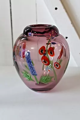 Millefiori Art Glass Vase Murano Multicolored Flowers Heavy • $65