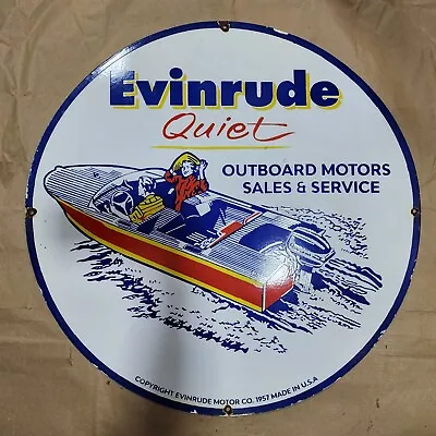 Evinrude Outboard Motors Porcelain Enamel Sign 30 Inches Round • $100