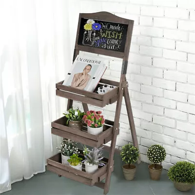 Wood A-Frame Sidewalk Menu Chalkboard Plant Stand Flower Rack W 3 Removable Tray • $54.91