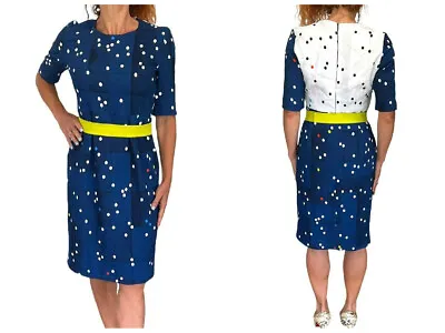  Preen By Thornton Bregazzi Womens Polka Dot Half Sleeve Sheath Dress Blue M • $67.99