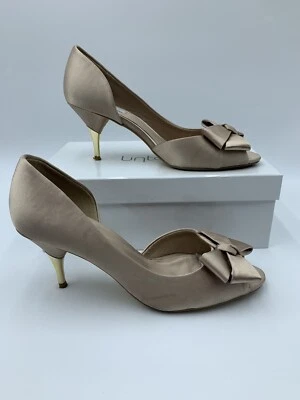 £25 • Buy Untold Satin Medium Heel Shoes Tan Formal Occasion Taupe Peep Toe Size EUR40 UK7