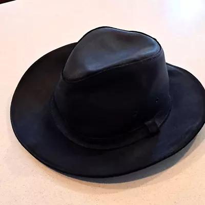 Minnetonka Men’s Black Suede Leather Western Hat Outback Air Vents Band Large • $60