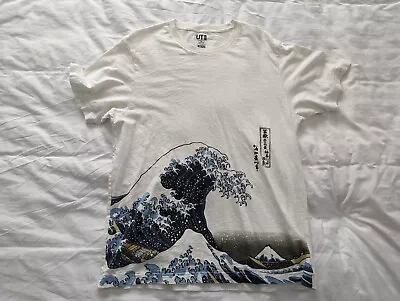 UNIQLO Hokusai Blue Graphic Wave Pattern Tee - Size XL - Great Condition • £8.50