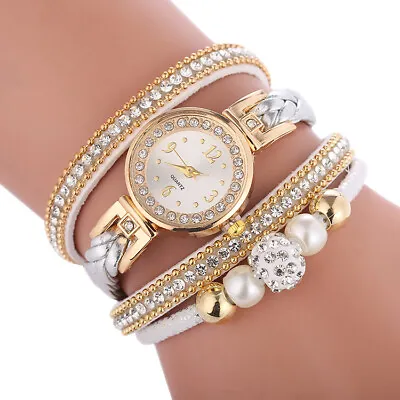 Ladies Wrist Watches Quartz Analogue Womens Leather Crystal Bracelet Watch • $13.16