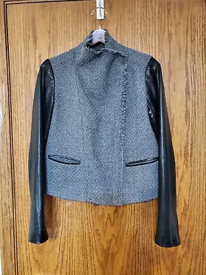 Beautiful Vince Gray And Black Woolblend And Lamb Leather Draped Jacket S Medium • $129