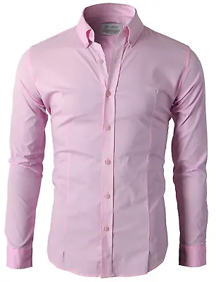 Men's Casual Shirt Button Down Slim Fit Long Sleeve Formal Shirts PS24 • £13.99