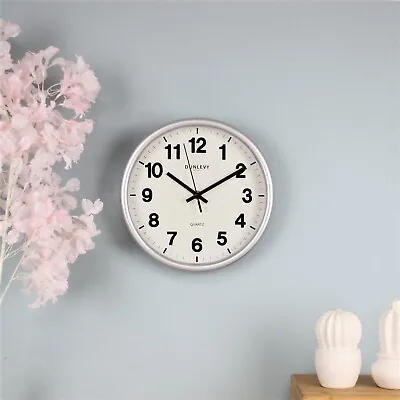 Dunlevy 10 Inch Round White Classic Quartz Wall Clock - Home Office Kitchen • £7.99