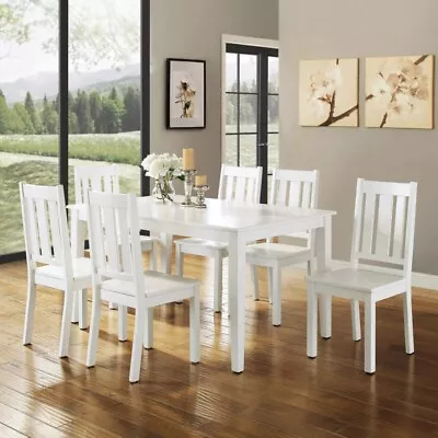 7 Pc White Dining Room Set Wood Kitchen Furniture Table & 6 Chairs Dinette Sets • $589.95