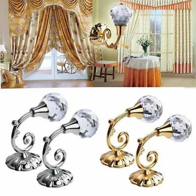 2x Large Metal Crystal Glass Curtain Holdback Wall Tie Back Hooks Hanger Holder • £6.29