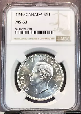 1949 Canada Silver 1 Dollar $1 Floreat Terra Nova Ngc Ms 63 Great Looking Coin • $89.95