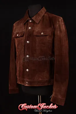 Men's TRUCKER Suede Leather Jacket Western Classic Denim Style Shirt Jacket 1280 • £90.87