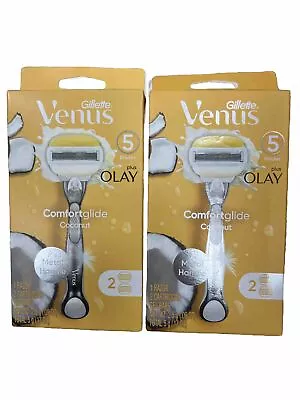 LOT OF 2 Gillette Venus +Olay Comfortglide Coconut Metal Handle 2 Cartridges NEW • $19.99