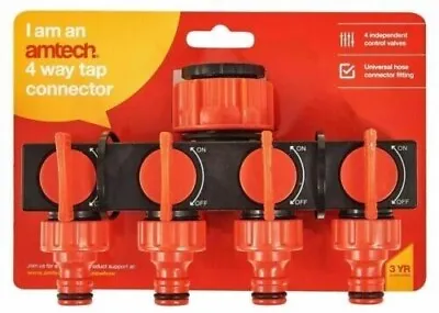 AVP Amtech 4 Way Tap Connector Garden Manifold Hose Pipe Splitter Adapter • £12.99