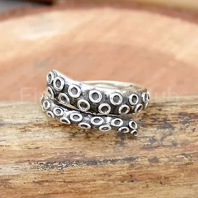 Octopus Ring 925 Sterling Silver Ring Handmade Ring Boho Ring Adjustable Ring • £38.18