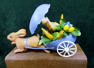 Vintage Blue Egg Rabbit Easter Bunny Cart With Wheels CUTE! • $14.99