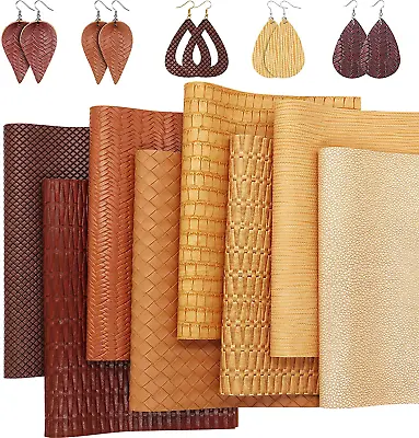 8Pcs/Set New Weave Embossed Textured Faux Leather Sheets Yellow Brown Series Mix • $16.99