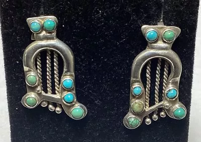 Vtg Mexico Sterling Silver 925 Turquoise Dot Screwback Earrings (11.6g) • $14.99